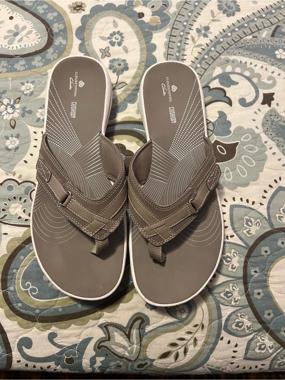 Cloudsteppers by Clarks Taupe Strappy Flip Sandals